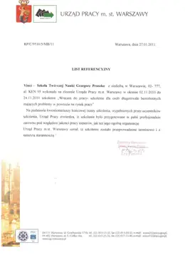 List referencyjny dla Vinci