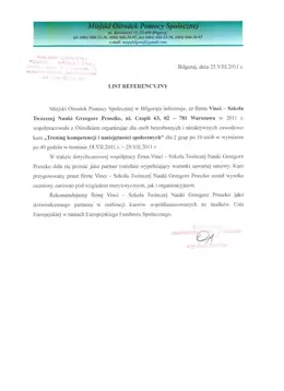 List referencyjny dla Vinci